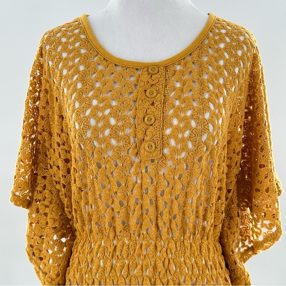 Love to love juniors sweater size M mustard, crochet flowy sleeves boho - Picture 3 of 11